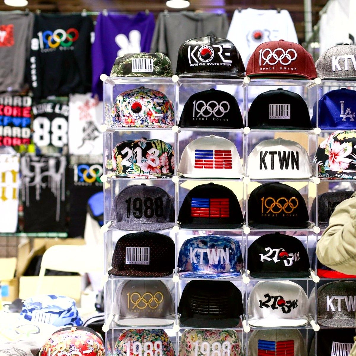 Apparel on display at a vendor booth